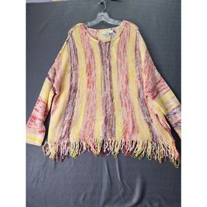 Laurie Felt Oversized Flowy Loose Baja Sweater Fringe Hem Detail Sz XS/Small NWT